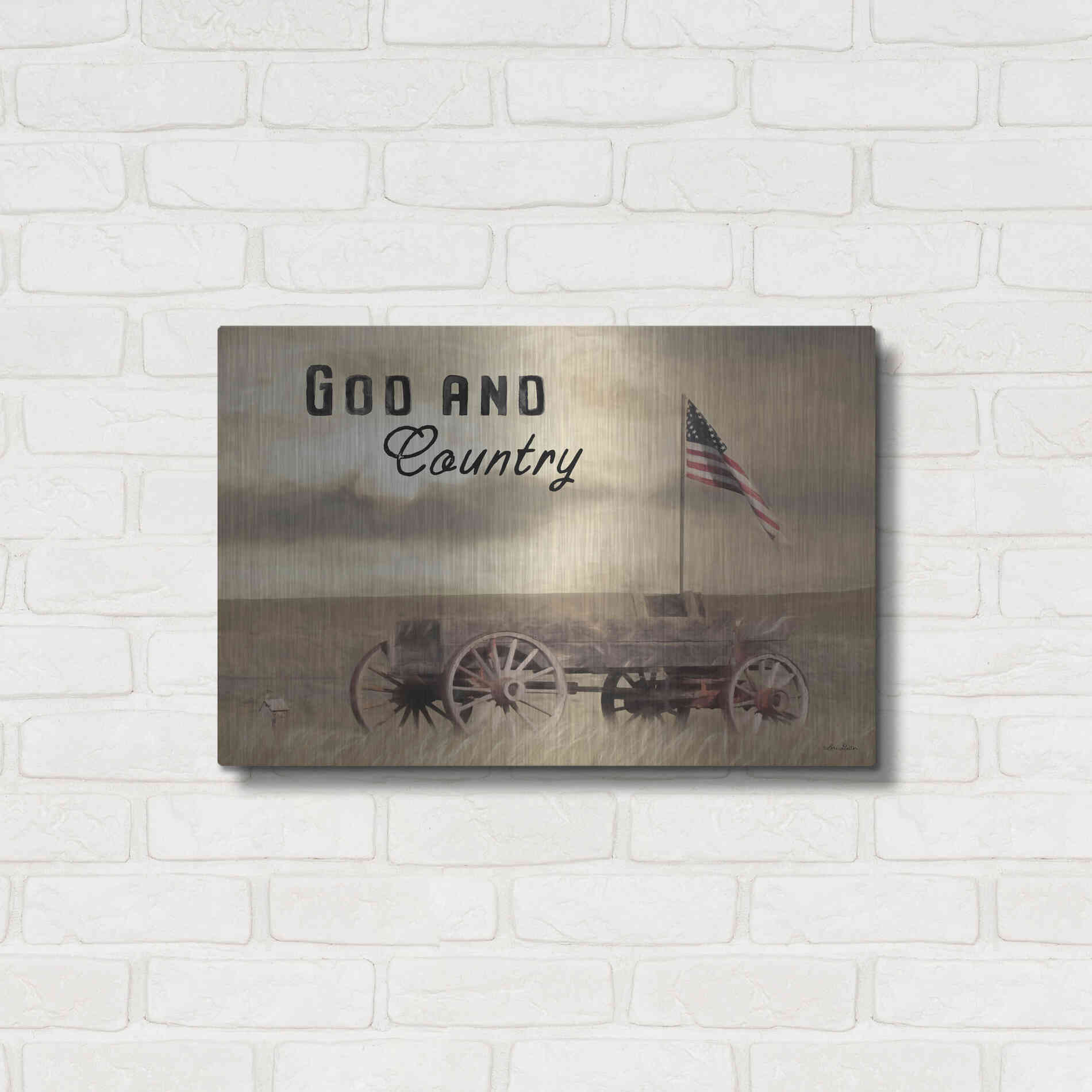 Luxe Metal Art 'God and Country' by Lori Deiter, Metal Wall Art,24x16