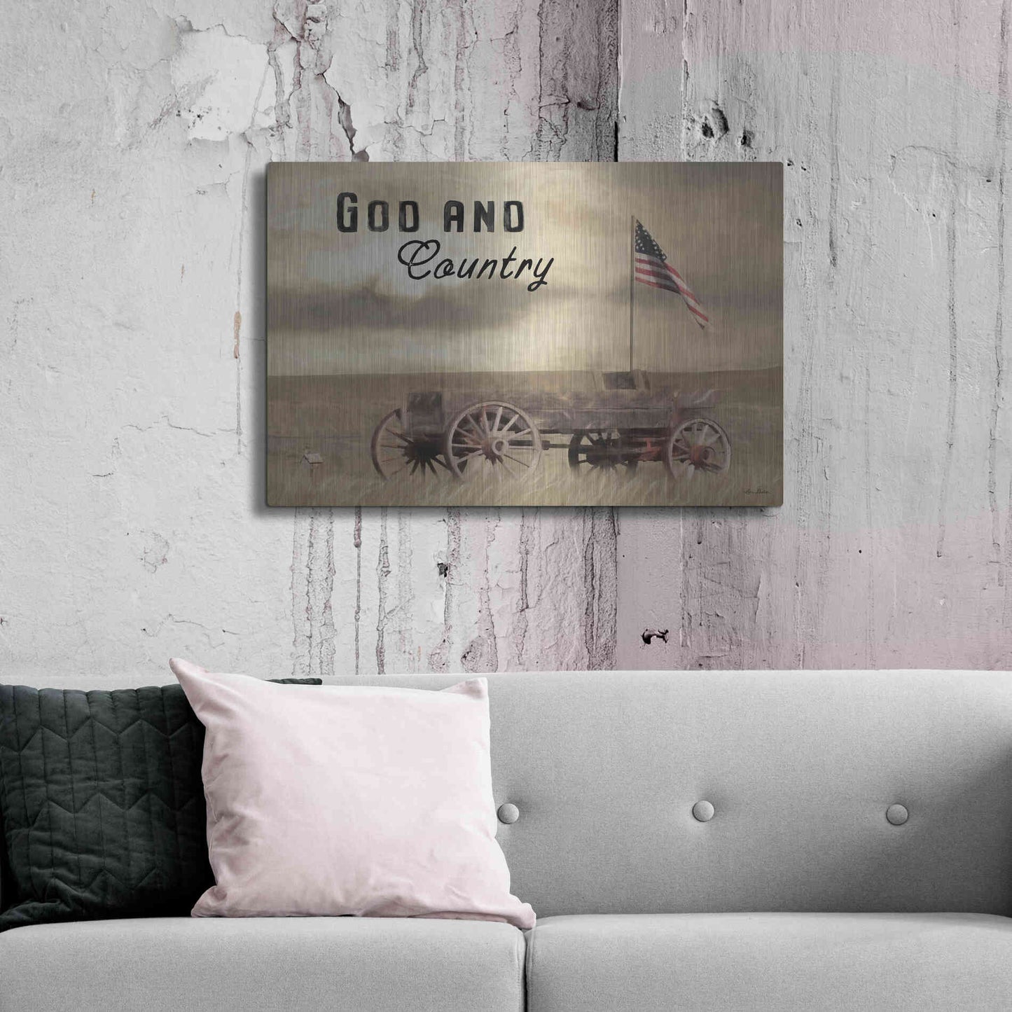 Luxe Metal Art 'God and Country' by Lori Deiter, Metal Wall Art,36x24