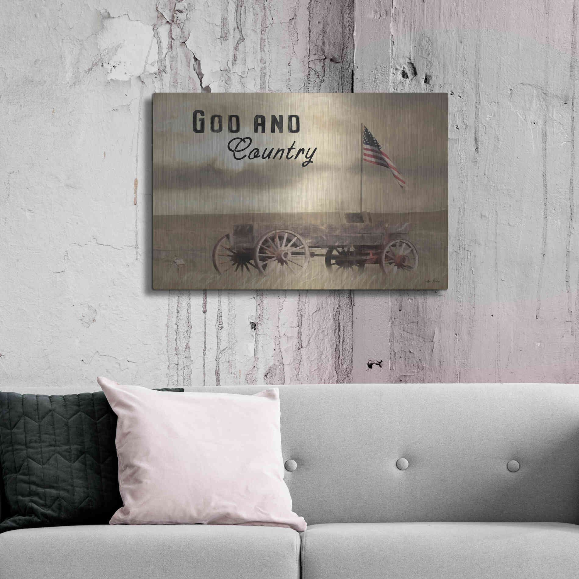 Luxe Metal Art 'God and Country' by Lori Deiter, Metal Wall Art,36x24