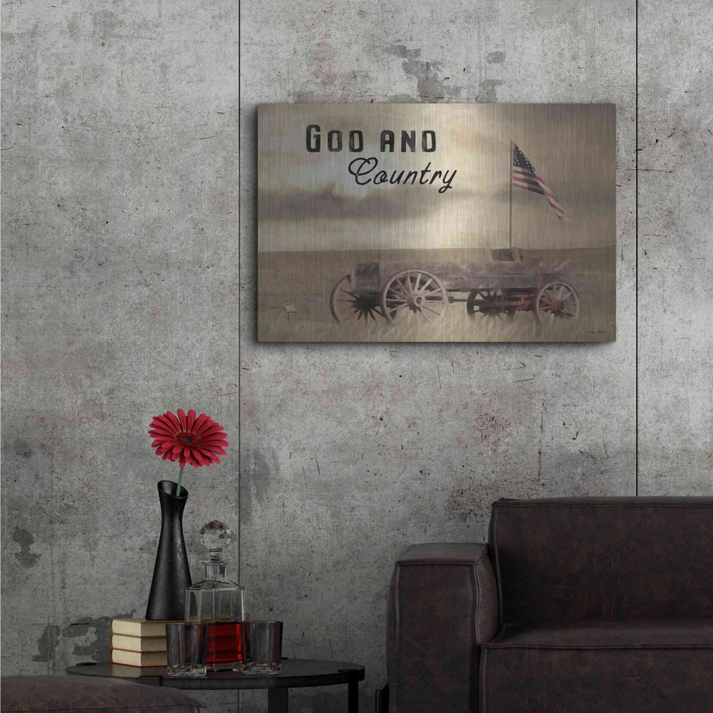 Luxe Metal Art 'God and Country' by Lori Deiter, Metal Wall Art,36x24