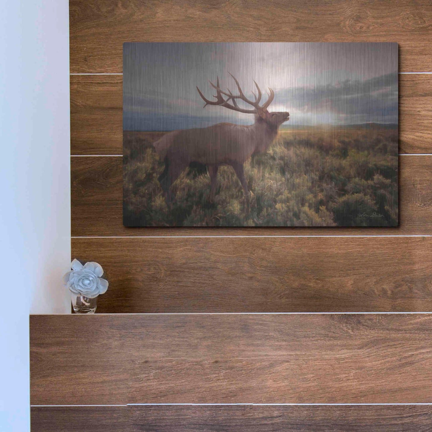 Luxe Metal Art 'Jackson Sunrise with Elk' by Lori Deiter, Metal Wall Art,16x12