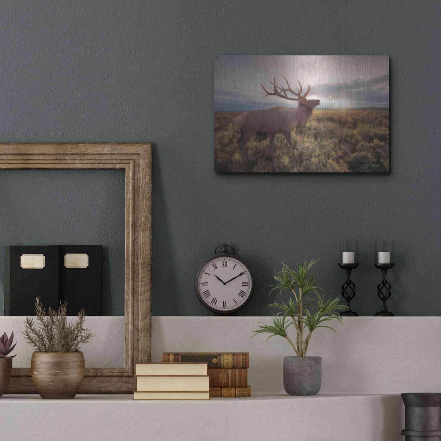 Luxe Metal Art 'Jackson Sunrise with Elk' by Lori Deiter, Metal Wall Art,16x12