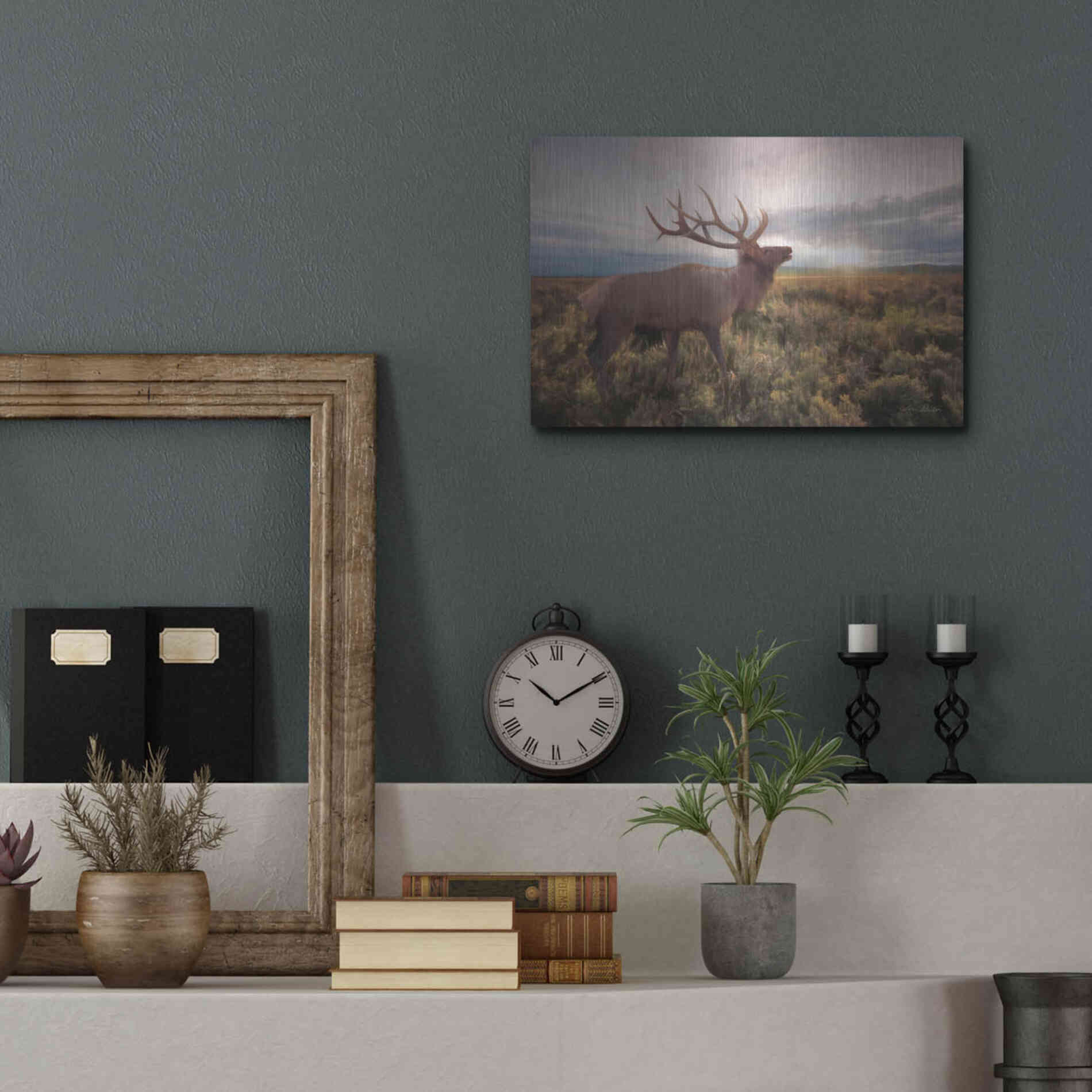 Luxe Metal Art 'Jackson Sunrise with Elk' by Lori Deiter, Metal Wall Art,16x12