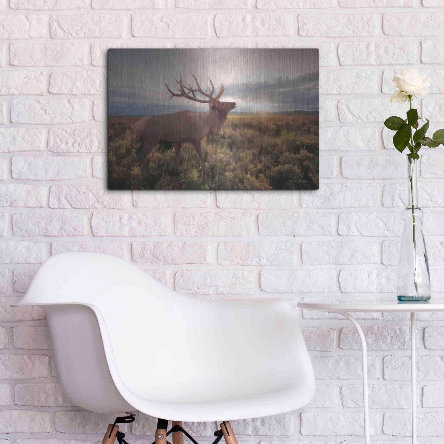 Luxe Metal Art 'Jackson Sunrise with Elk' by Lori Deiter, Metal Wall Art,24x16