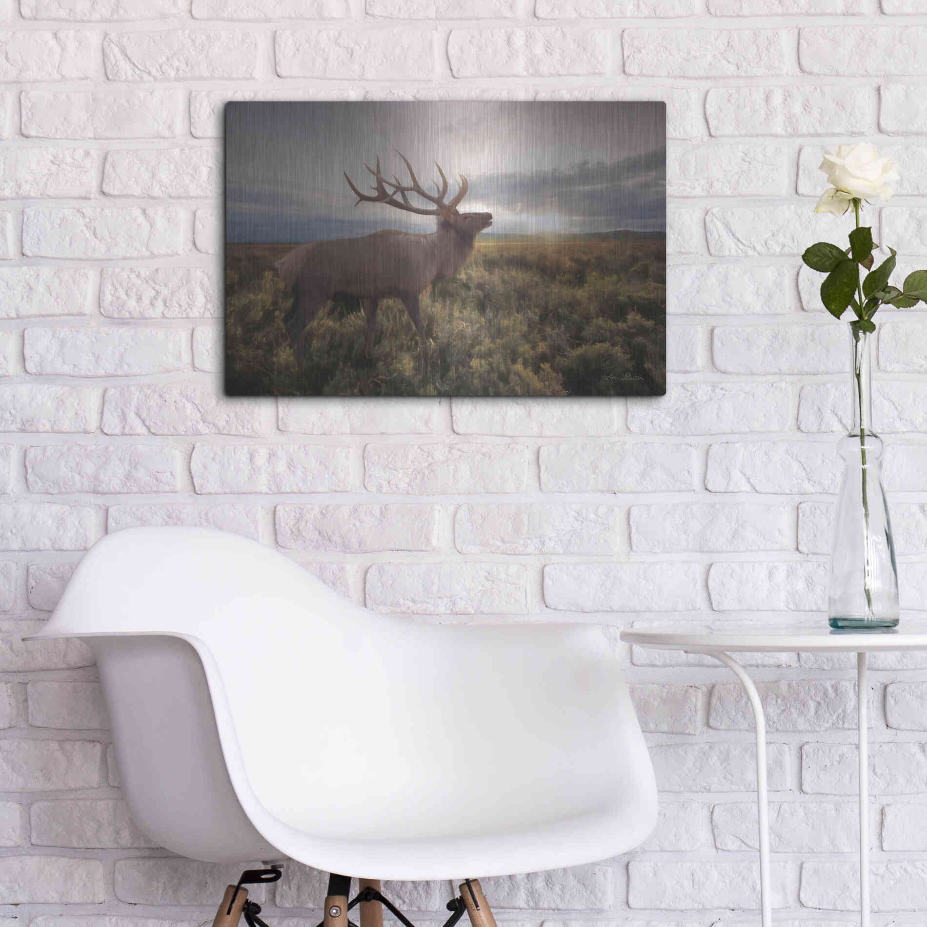 Luxe Metal Art 'Jackson Sunrise with Elk' by Lori Deiter, Metal Wall Art,24x16