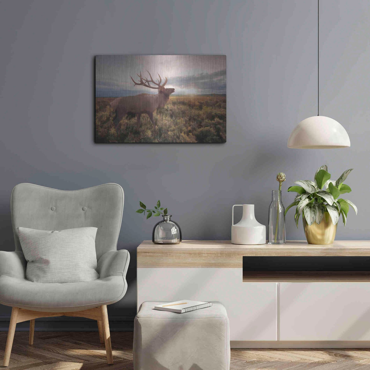Luxe Metal Art 'Jackson Sunrise with Elk' by Lori Deiter, Metal Wall Art,24x16