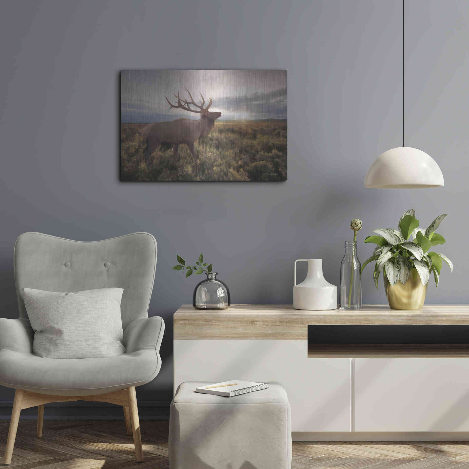 Luxe Metal Art 'Jackson Sunrise with Elk' by Lori Deiter, Metal Wall Art,24x16