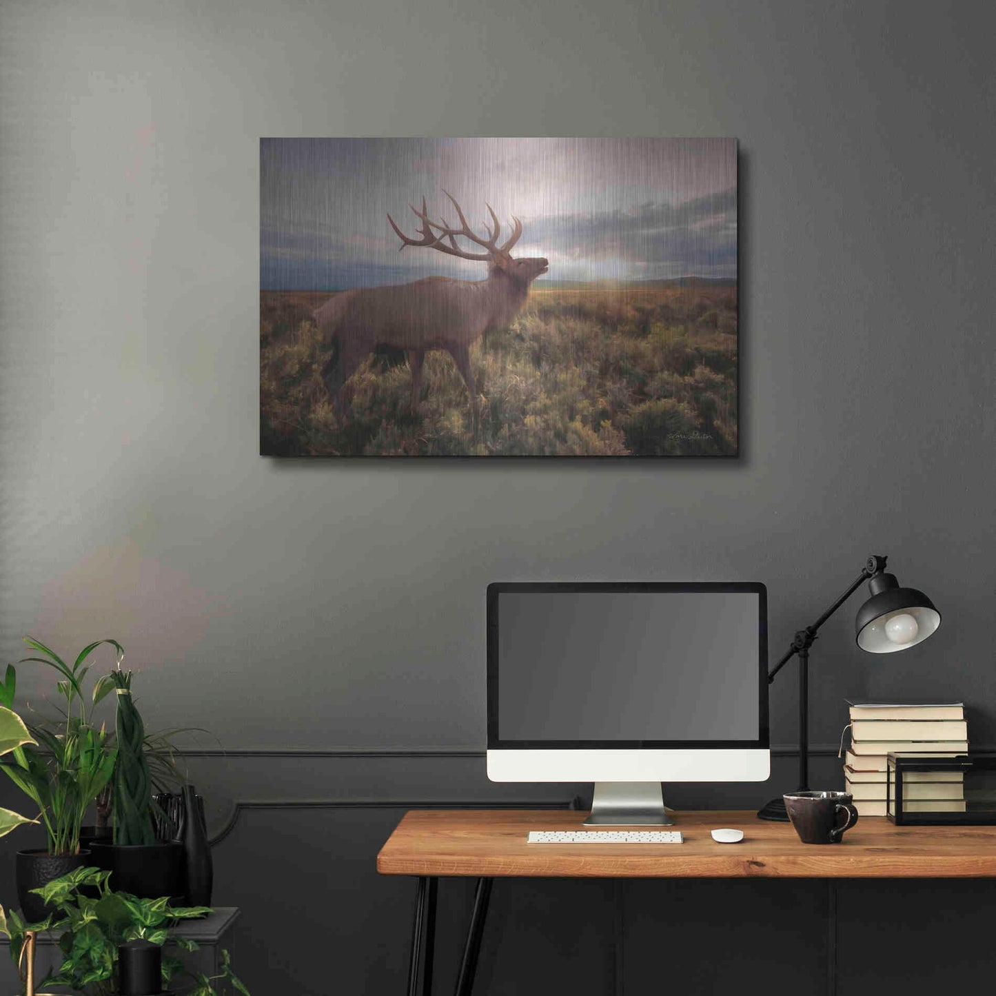 Luxe Metal Art 'Jackson Sunrise with Elk' by Lori Deiter, Metal Wall Art,36x24