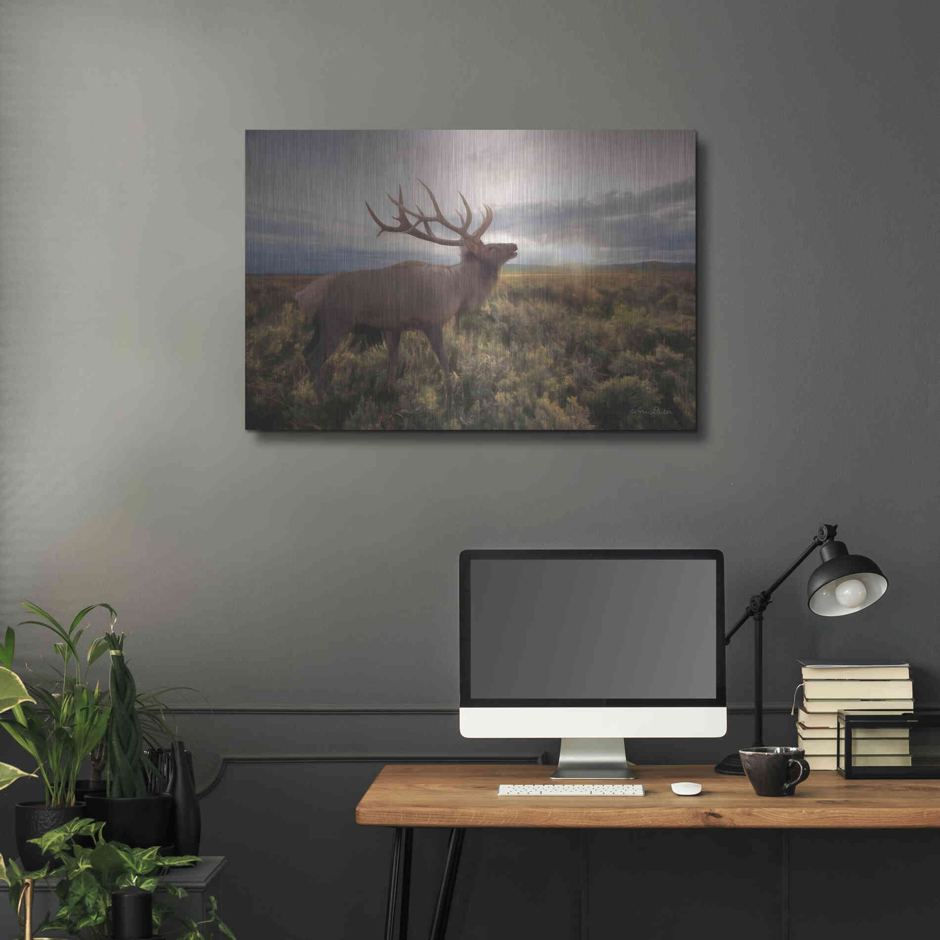 Luxe Metal Art 'Jackson Sunrise with Elk' by Lori Deiter, Metal Wall Art,36x24