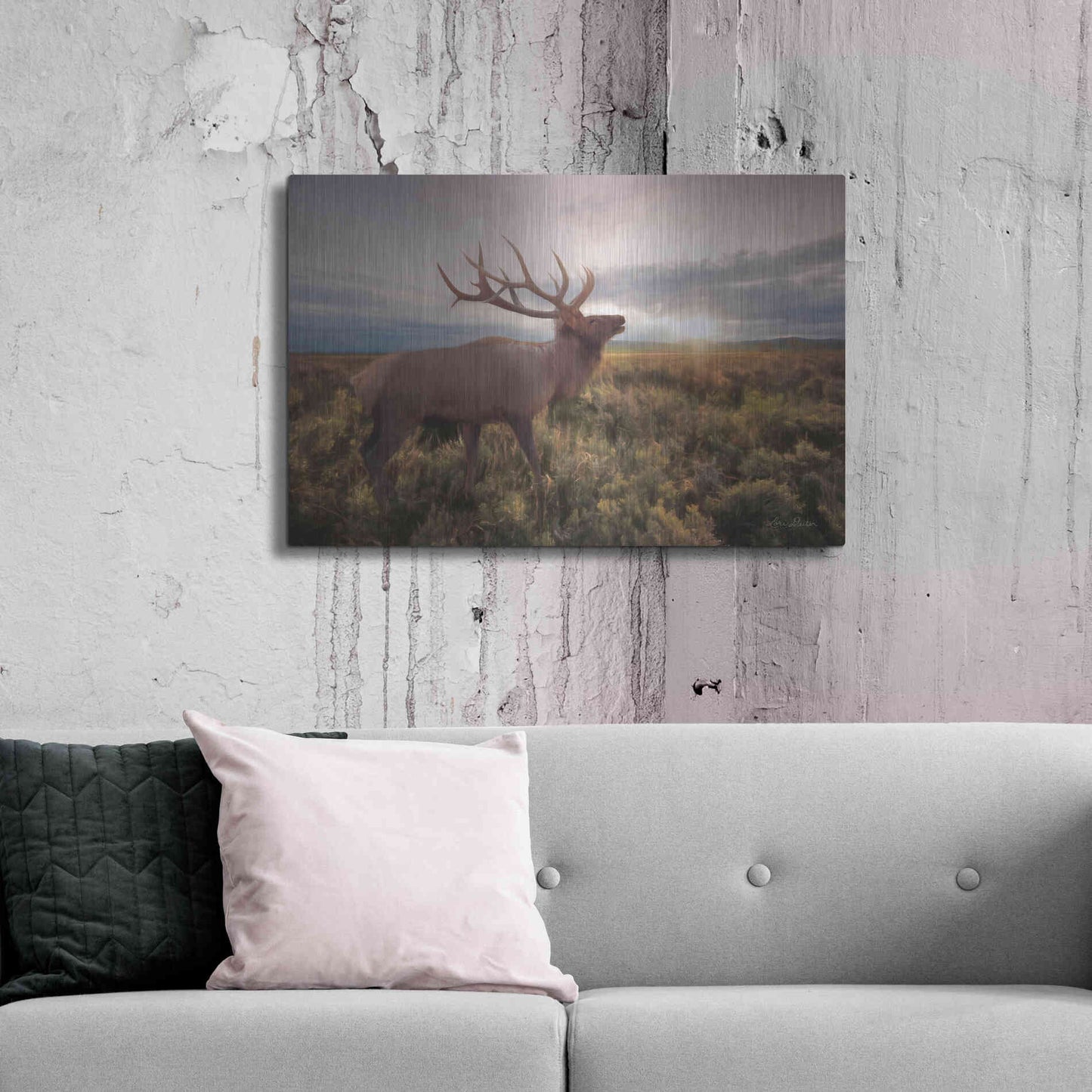 Luxe Metal Art 'Jackson Sunrise with Elk' by Lori Deiter, Metal Wall Art,36x24