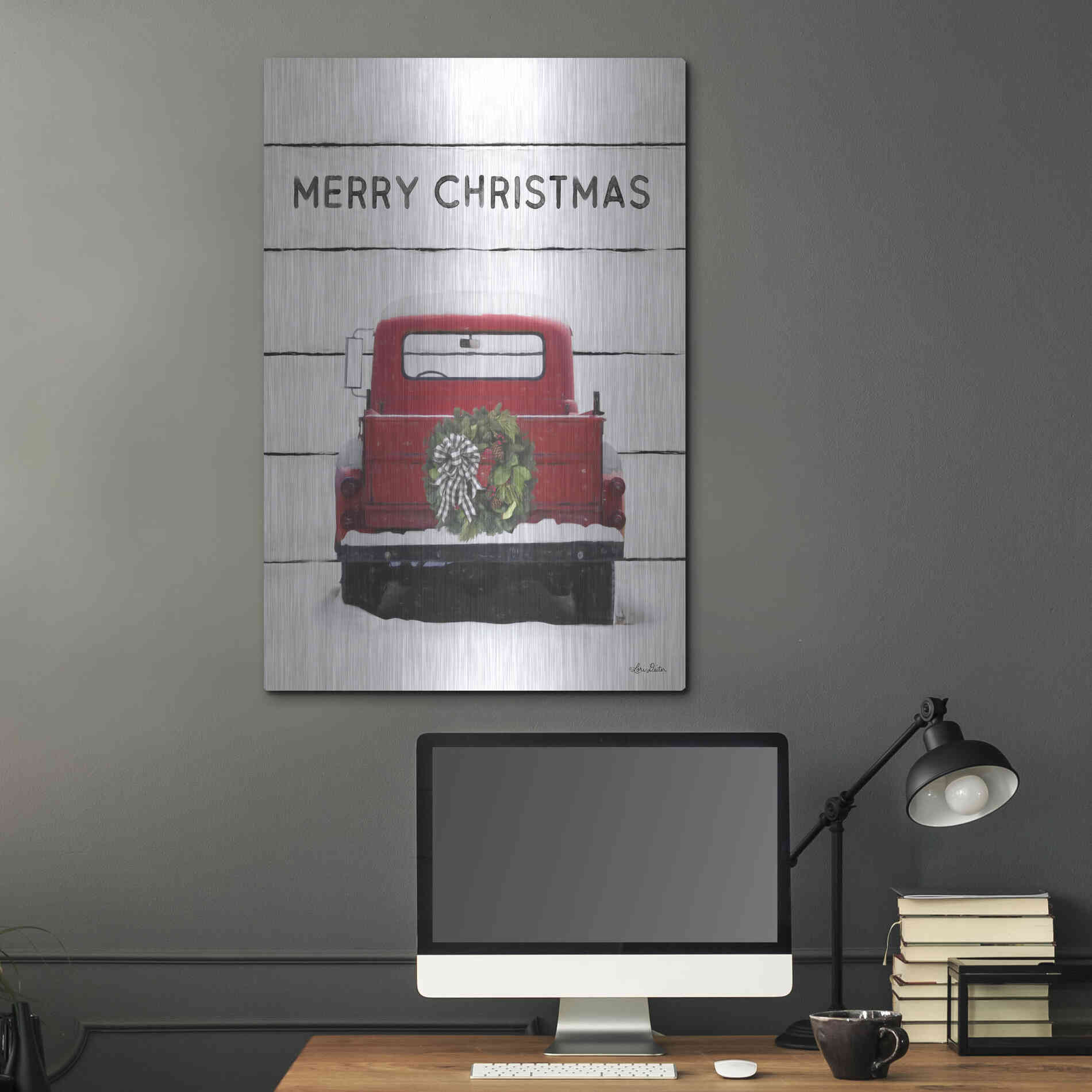 Luxe Metal Art 'Christmas Truck on Wood' by Lori Deiter, Metal Wall Art,24x36