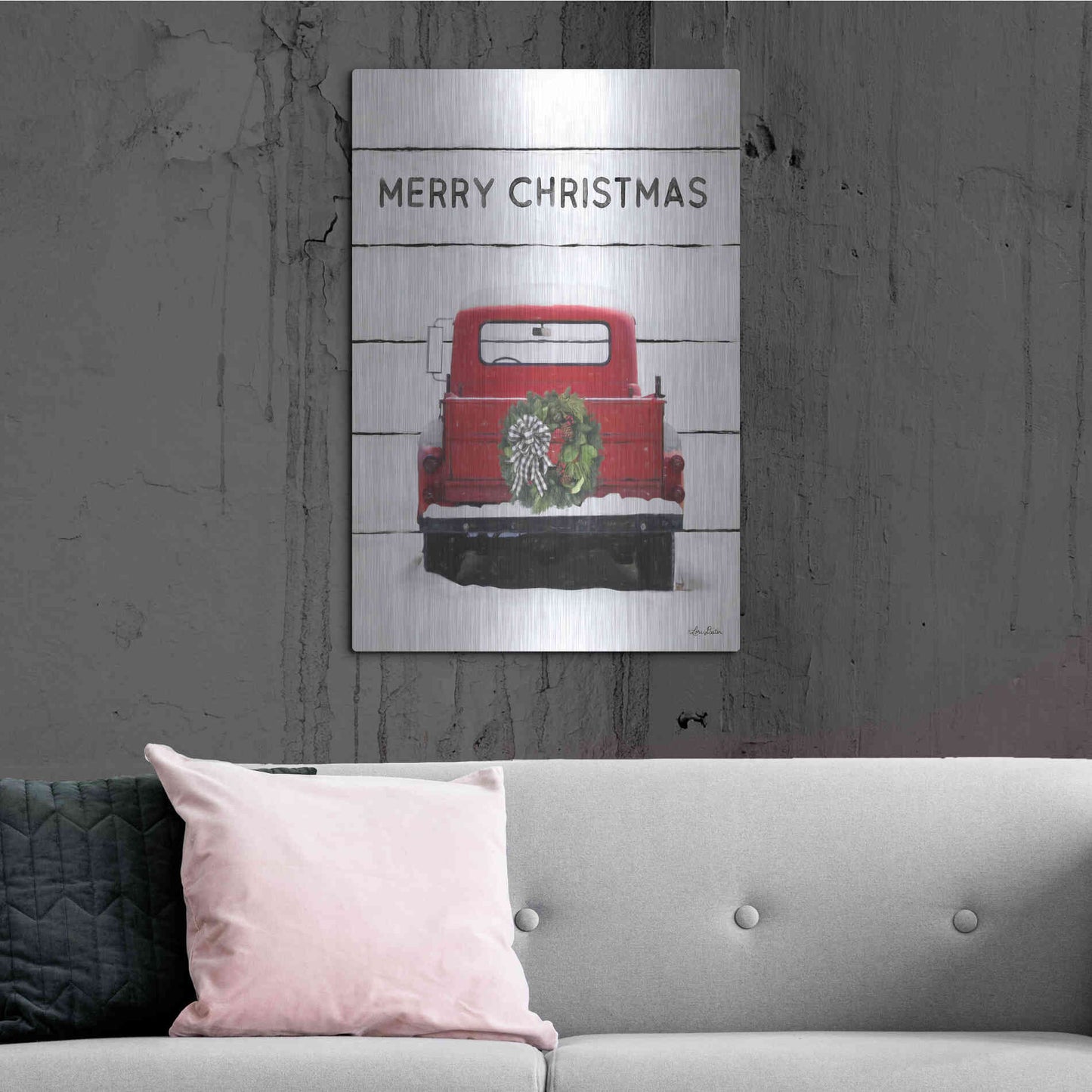 Luxe Metal Art 'Christmas Truck on Wood' by Lori Deiter, Metal Wall Art,24x36