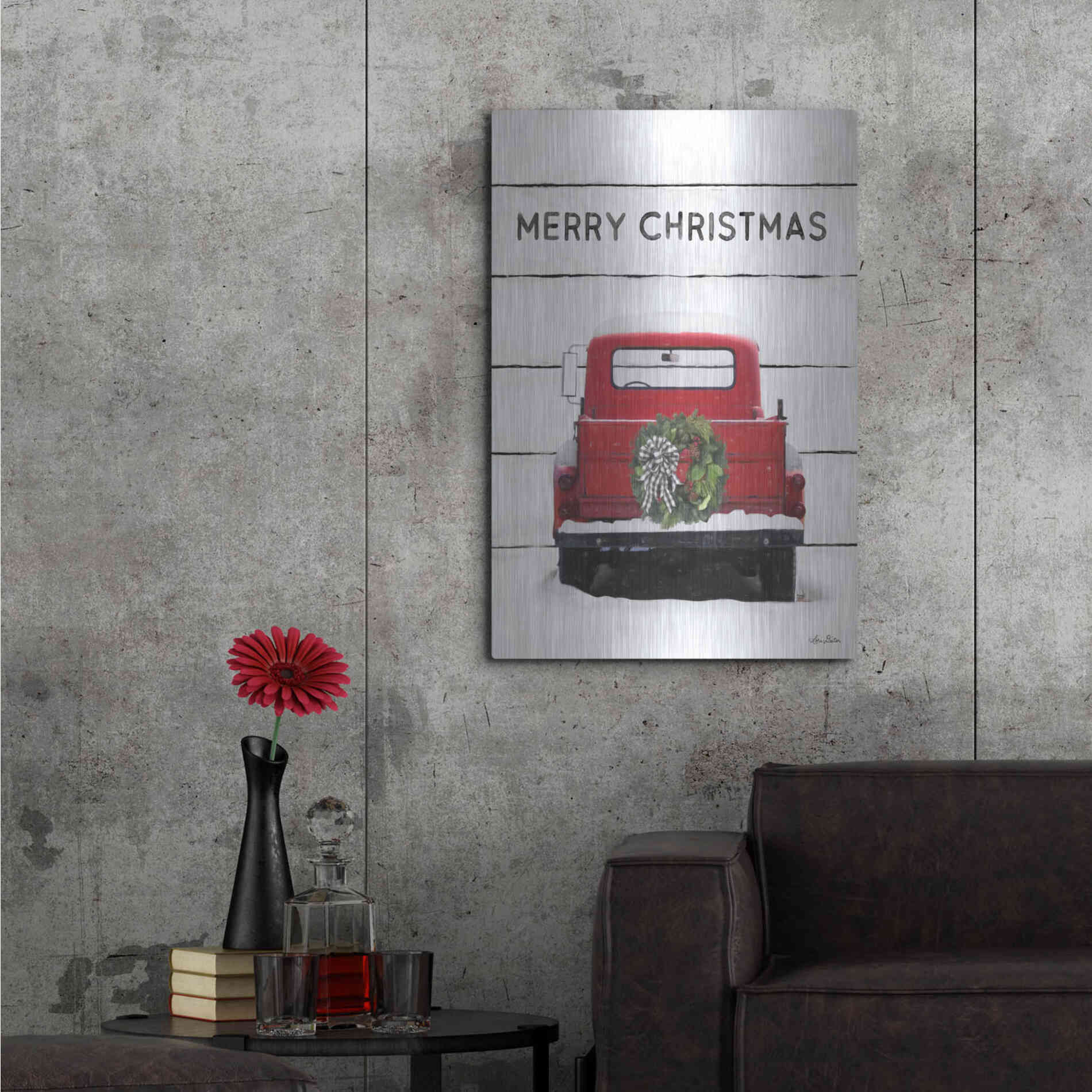 Luxe Metal Art 'Christmas Truck on Wood' by Lori Deiter, Metal Wall Art,24x36