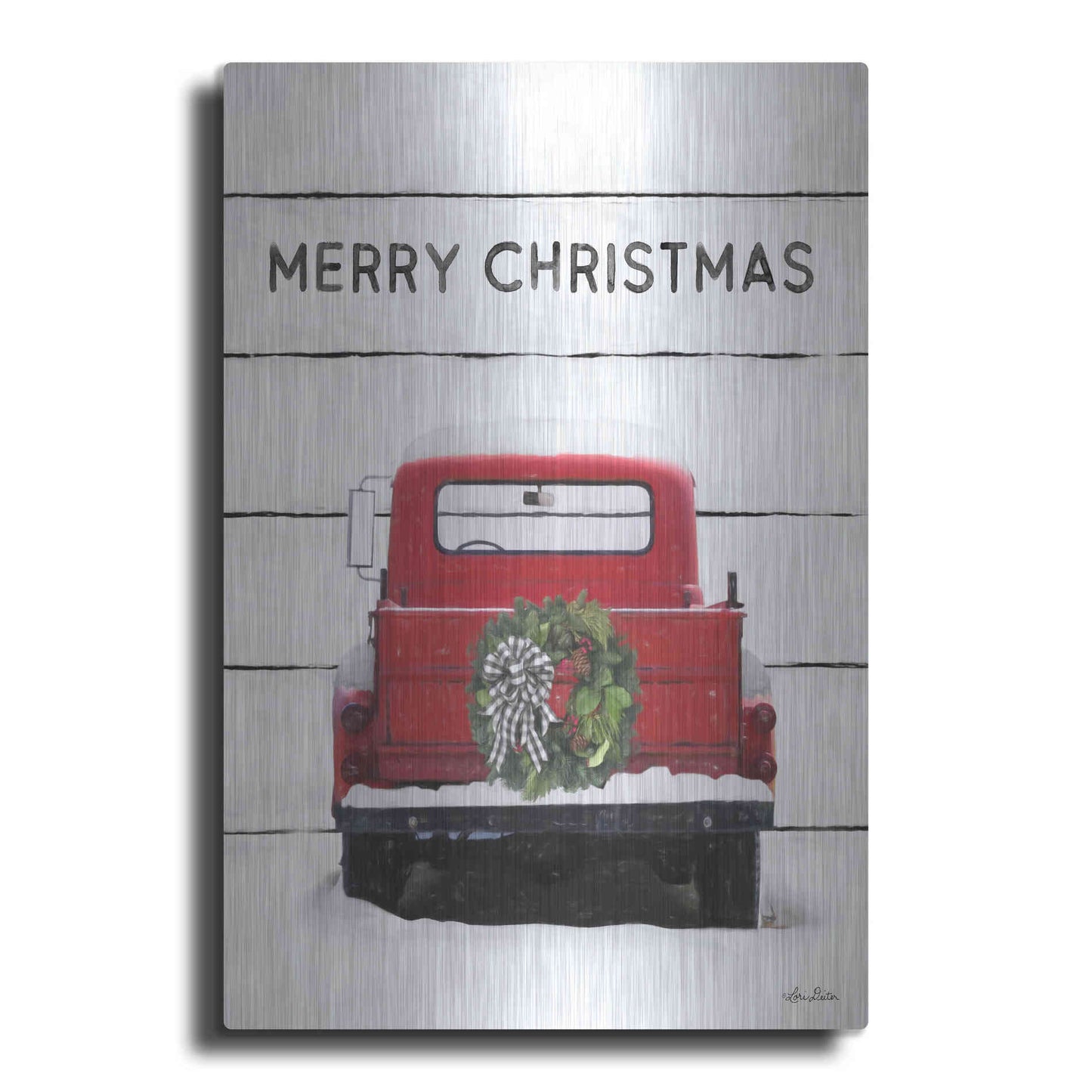 Luxe Metal Art 'Christmas Truck on Wood' by Lori Deiter, Metal Wall Art