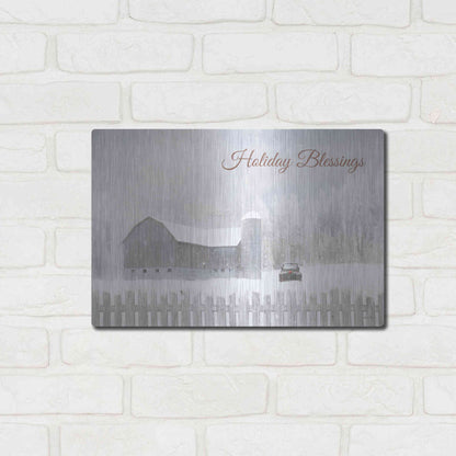 Luxe Metal Art 'Holiday Blessings with Truck' by Lori Deiter, Metal Wall Art,16x12