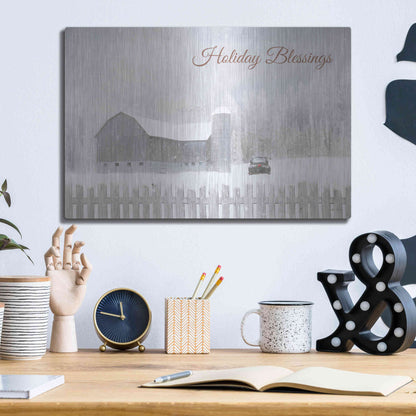 Luxe Metal Art 'Holiday Blessings with Truck' by Lori Deiter, Metal Wall Art,16x12