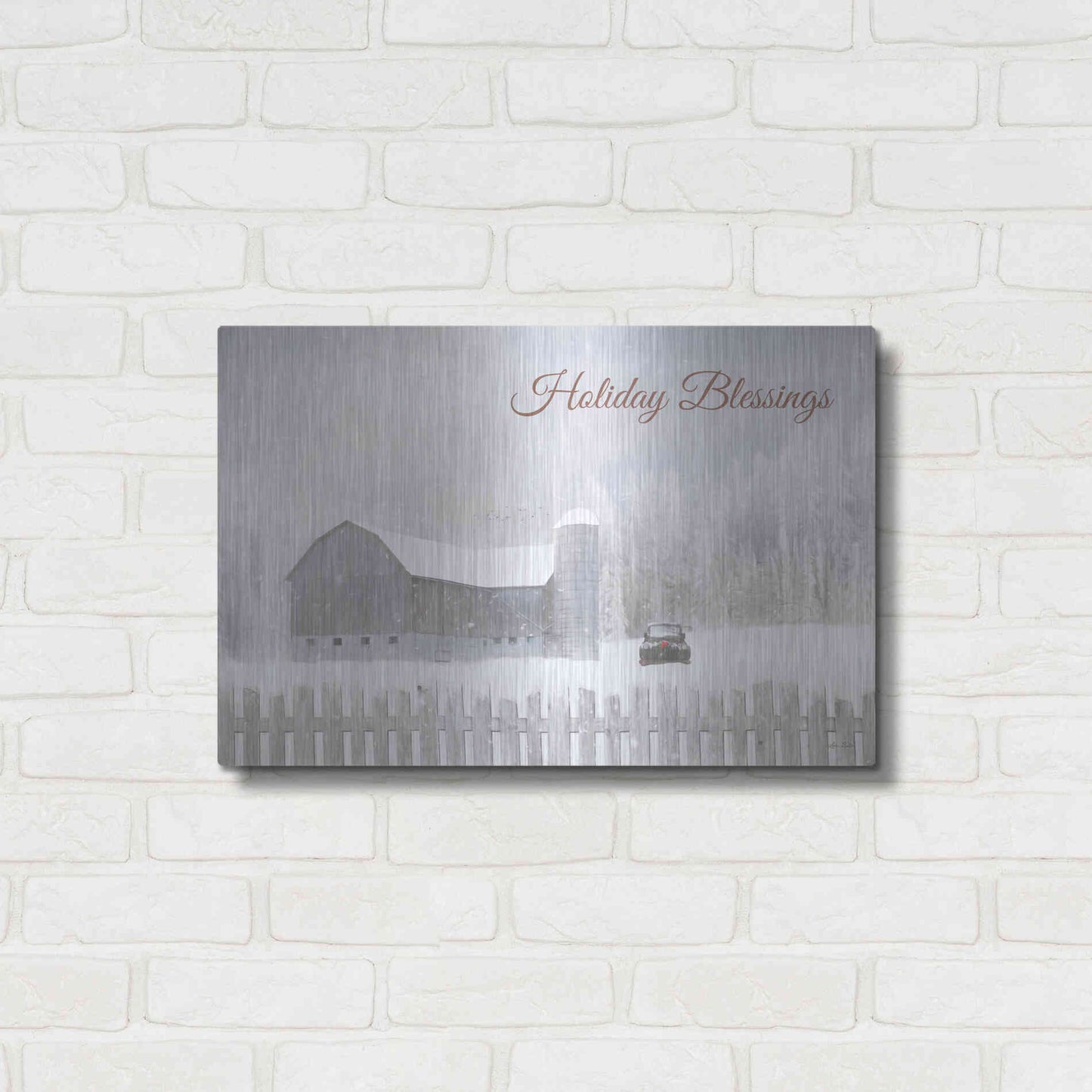 Luxe Metal Art 'Holiday Blessings with Truck' by Lori Deiter, Metal Wall Art,24x16