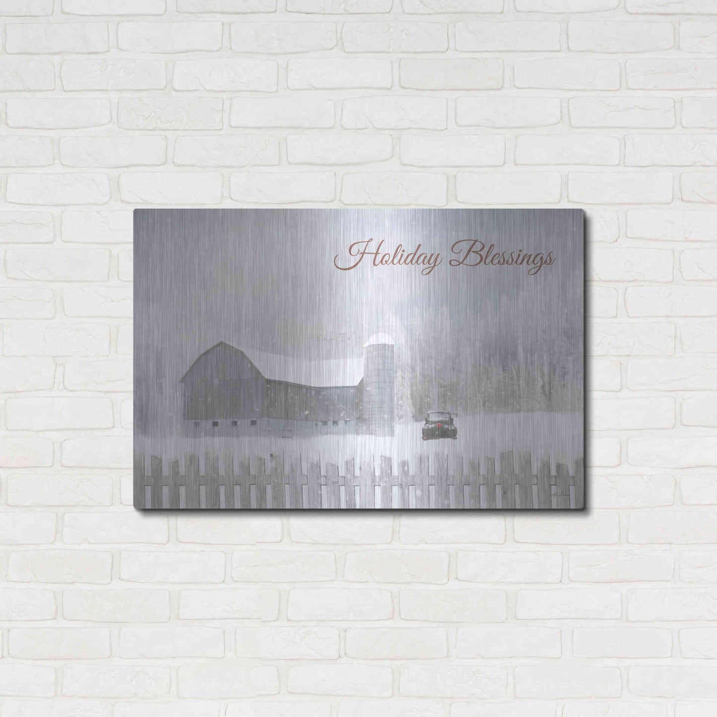 Luxe Metal Art 'Holiday Blessings with Truck' by Lori Deiter, Metal Wall Art,36x24