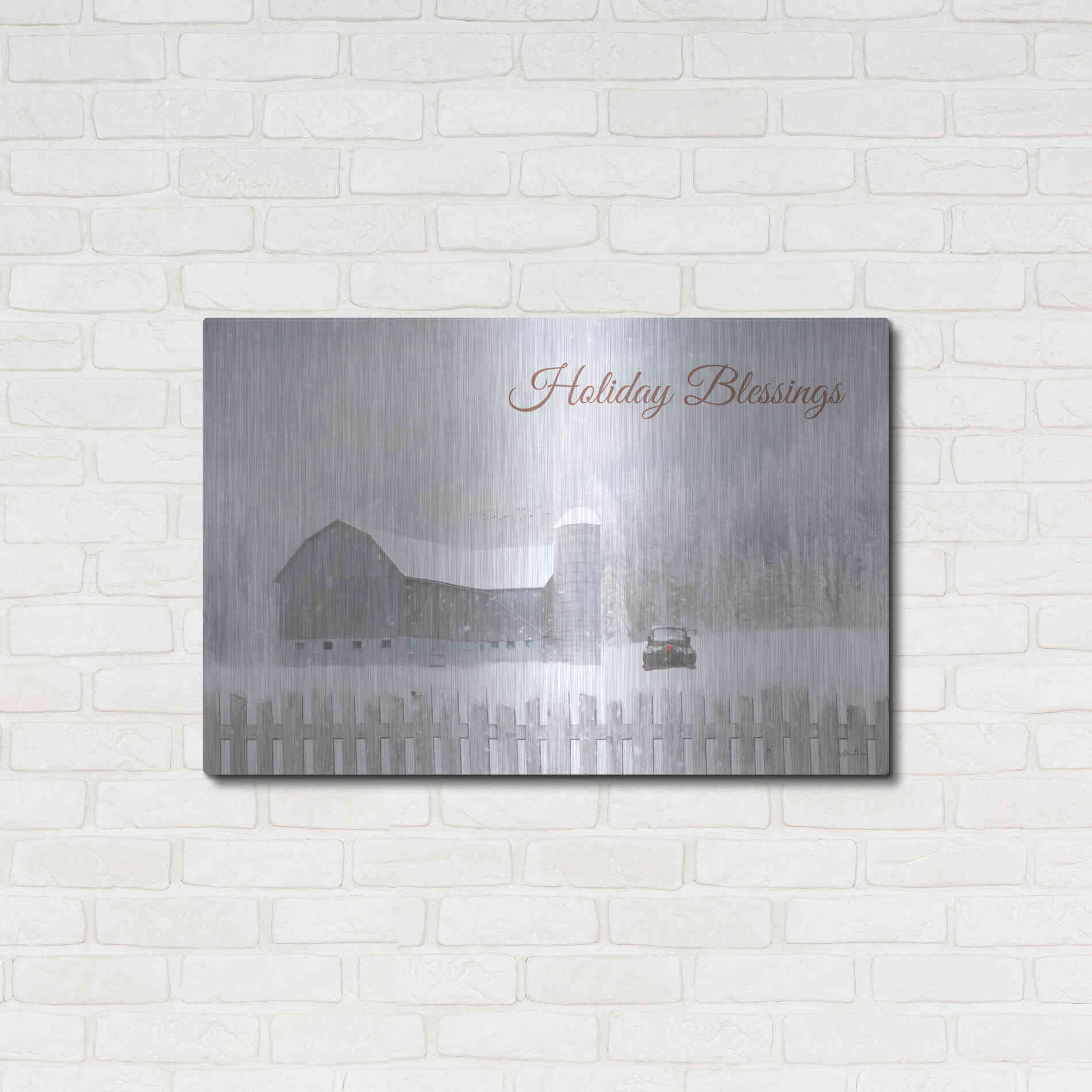 Luxe Metal Art 'Holiday Blessings with Truck' by Lori Deiter, Metal Wall Art,36x24