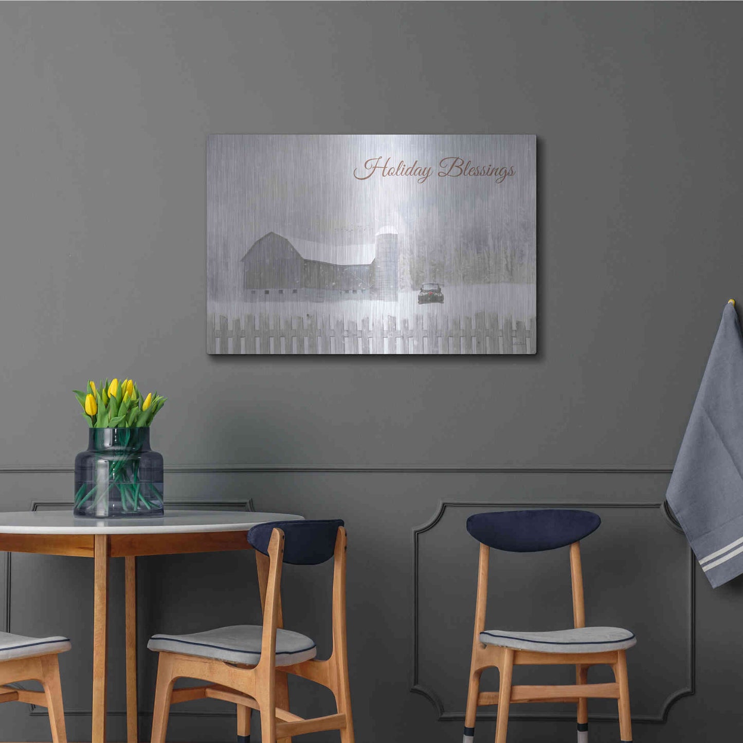 Luxe Metal Art 'Holiday Blessings with Truck' by Lori Deiter, Metal Wall Art,36x24