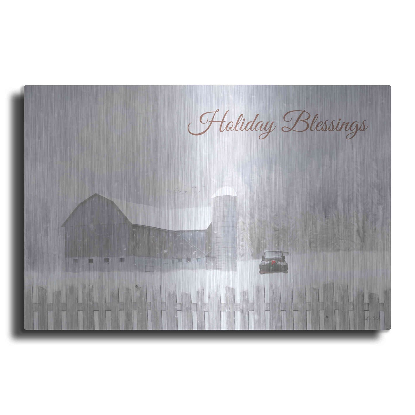 Luxe Metal Art 'Holiday Blessings with Truck' by Lori Deiter, Metal Wall Art