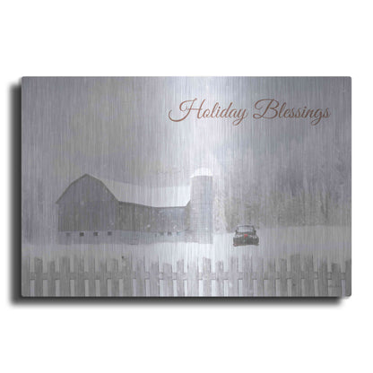 Luxe Metal Art 'Holiday Blessings with Truck' by Lori Deiter, Metal Wall Art