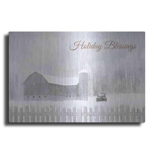 Luxe Metal Art 'Holiday Blessings with Truck' by Lori Deiter, Metal Wall Art