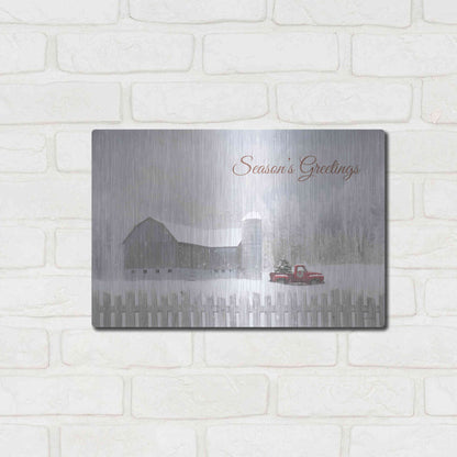 Luxe Metal Art 'Season's Greetings with Truck' by Lori Deiter, Metal Wall Art,16x12