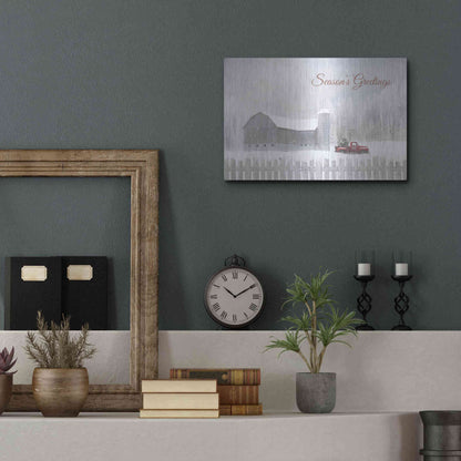 Luxe Metal Art 'Season's Greetings with Truck' by Lori Deiter, Metal Wall Art,16x12