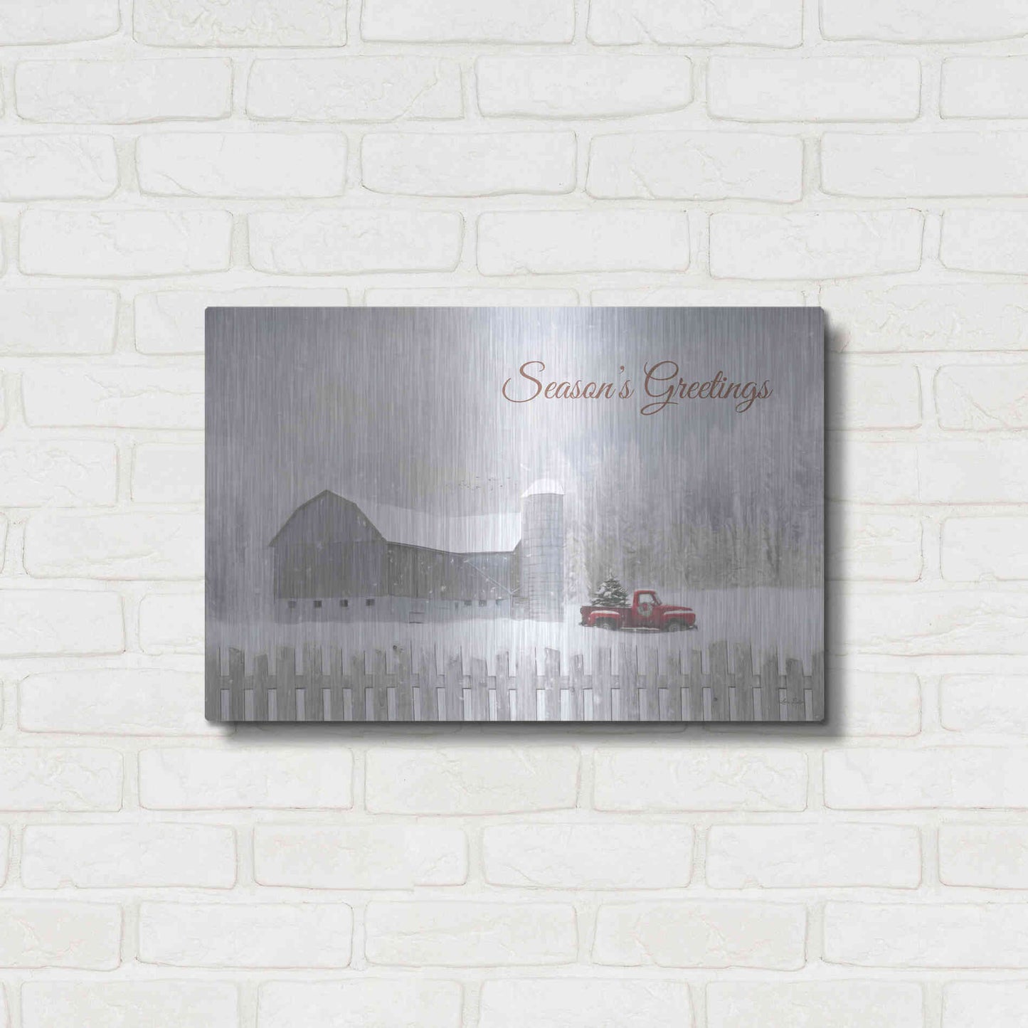 Luxe Metal Art 'Season's Greetings with Truck' by Lori Deiter, Metal Wall Art,24x16