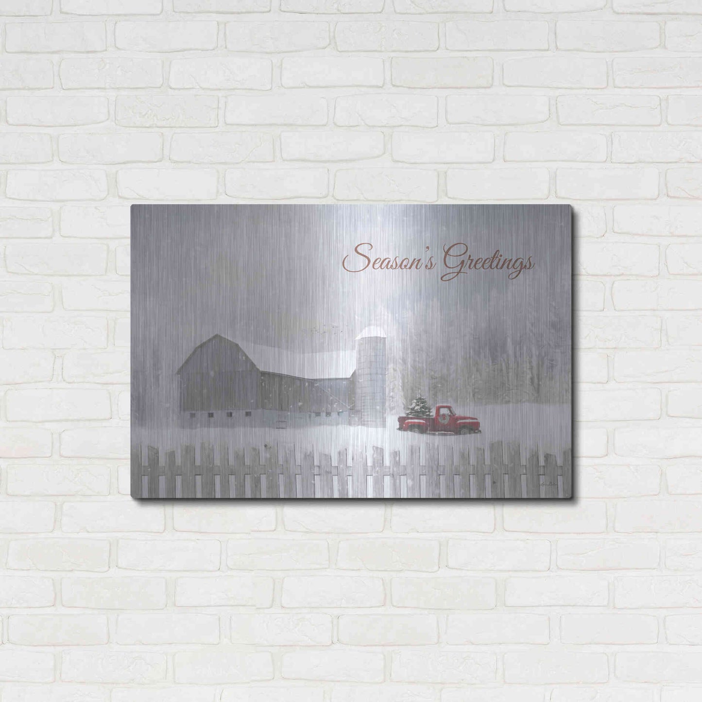 Luxe Metal Art 'Season's Greetings with Truck' by Lori Deiter, Metal Wall Art,36x24