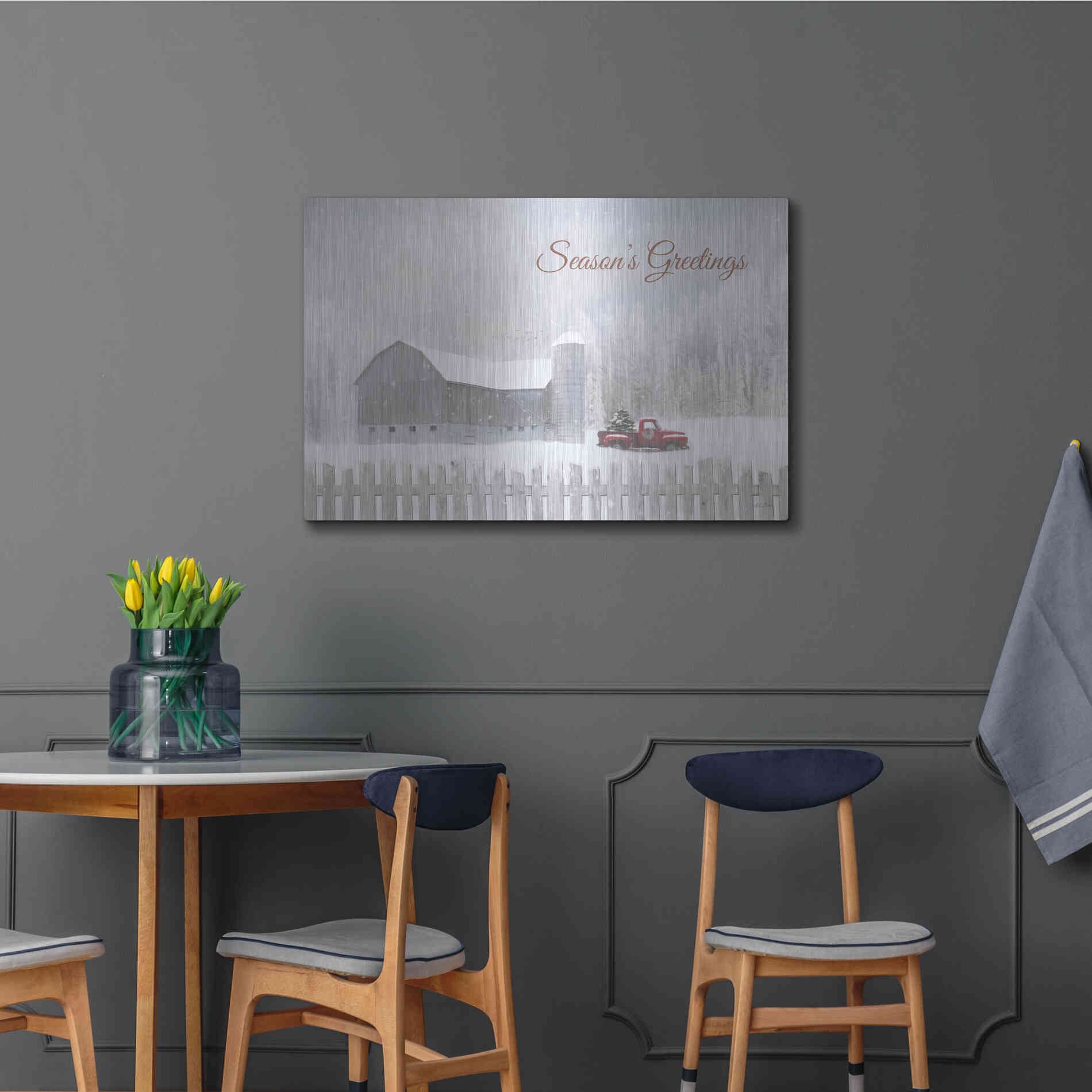 Luxe Metal Art 'Season's Greetings with Truck' by Lori Deiter, Metal Wall Art,36x24