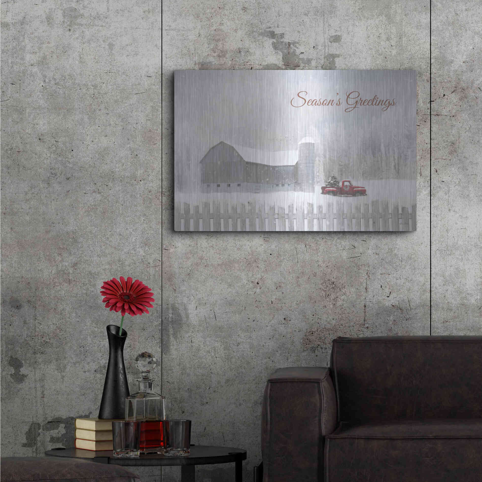 Luxe Metal Art 'Season's Greetings with Truck' by Lori Deiter, Metal Wall Art,36x24