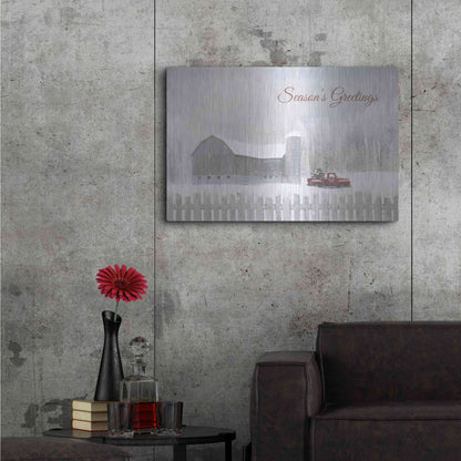 Luxe Metal Art 'Season's Greetings with Truck' by Lori Deiter, Metal Wall Art,36x24