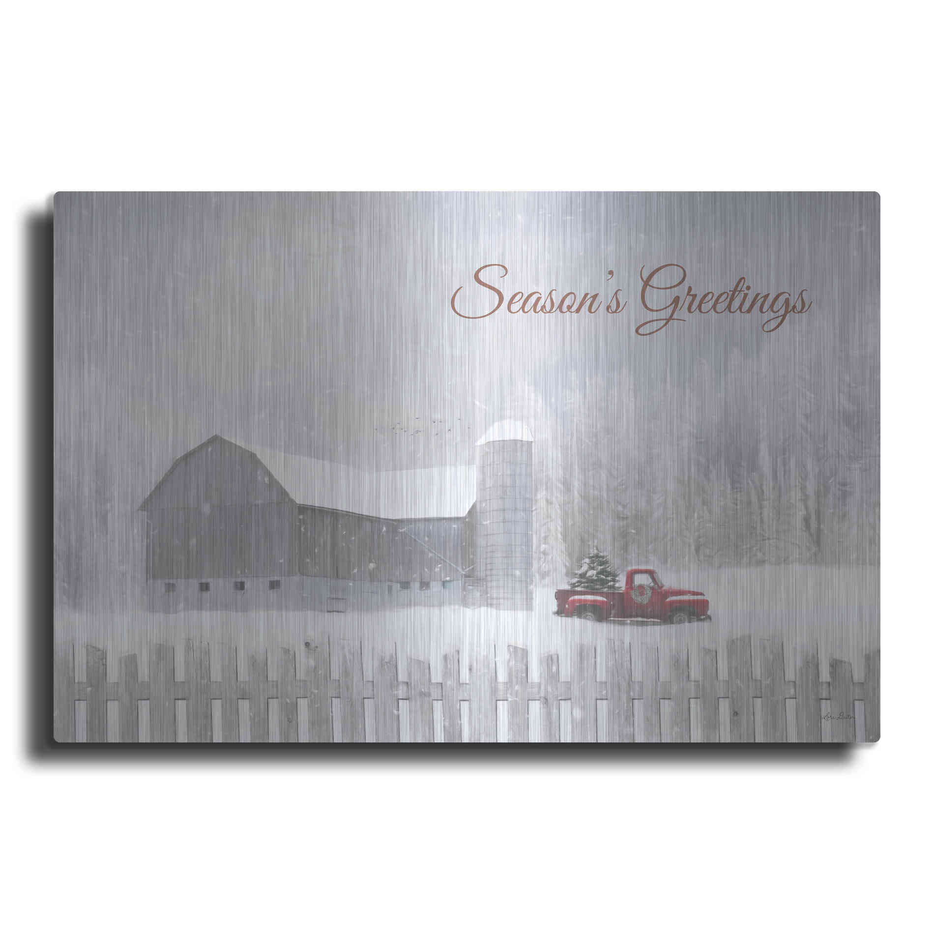 Luxe Metal Art 'Season's Greetings with Truck' by Lori Deiter, Metal Wall Art