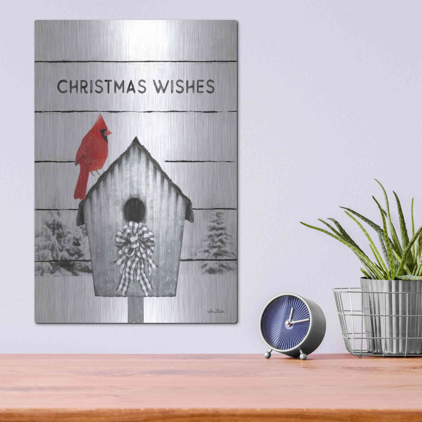 Luxe Metal Art 'Christmas Birdhouse' by Lori Deiter, Metal Wall Art,12x16