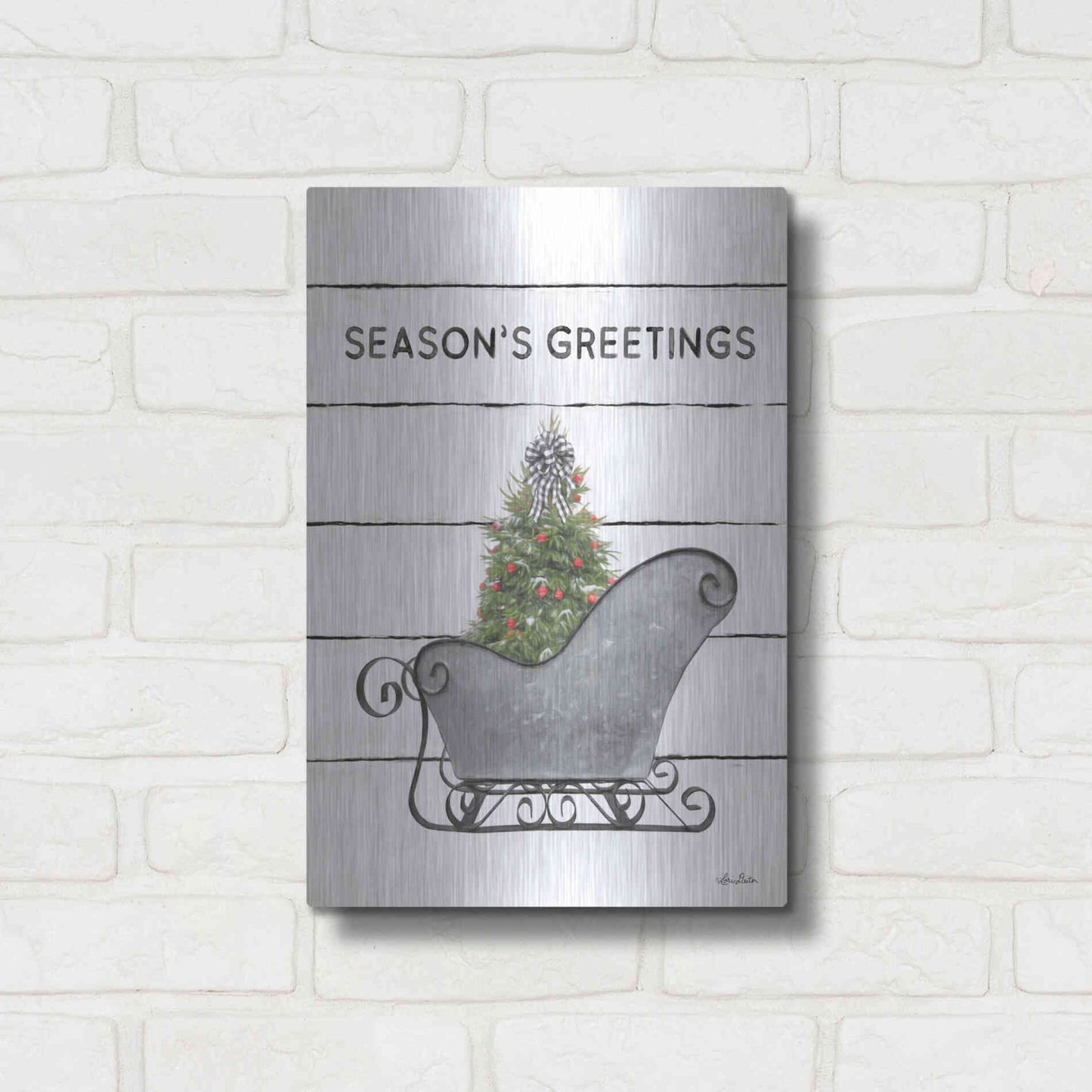 Luxe Metal Art 'Christmas Sled with Tree' by Lori Deiter, Metal Wall Art,12x16