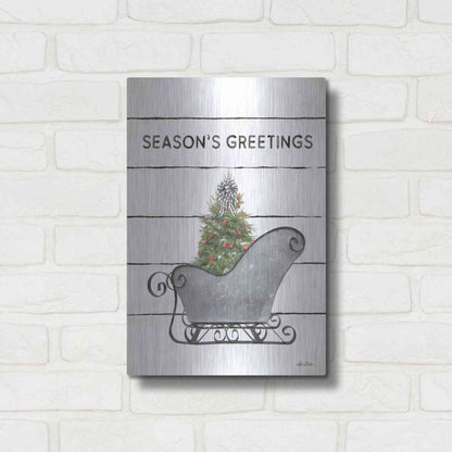 Luxe Metal Art 'Christmas Sled with Tree' by Lori Deiter, Metal Wall Art,12x16