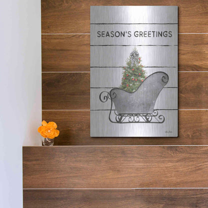 Luxe Metal Art 'Christmas Sled with Tree' by Lori Deiter, Metal Wall Art,12x16