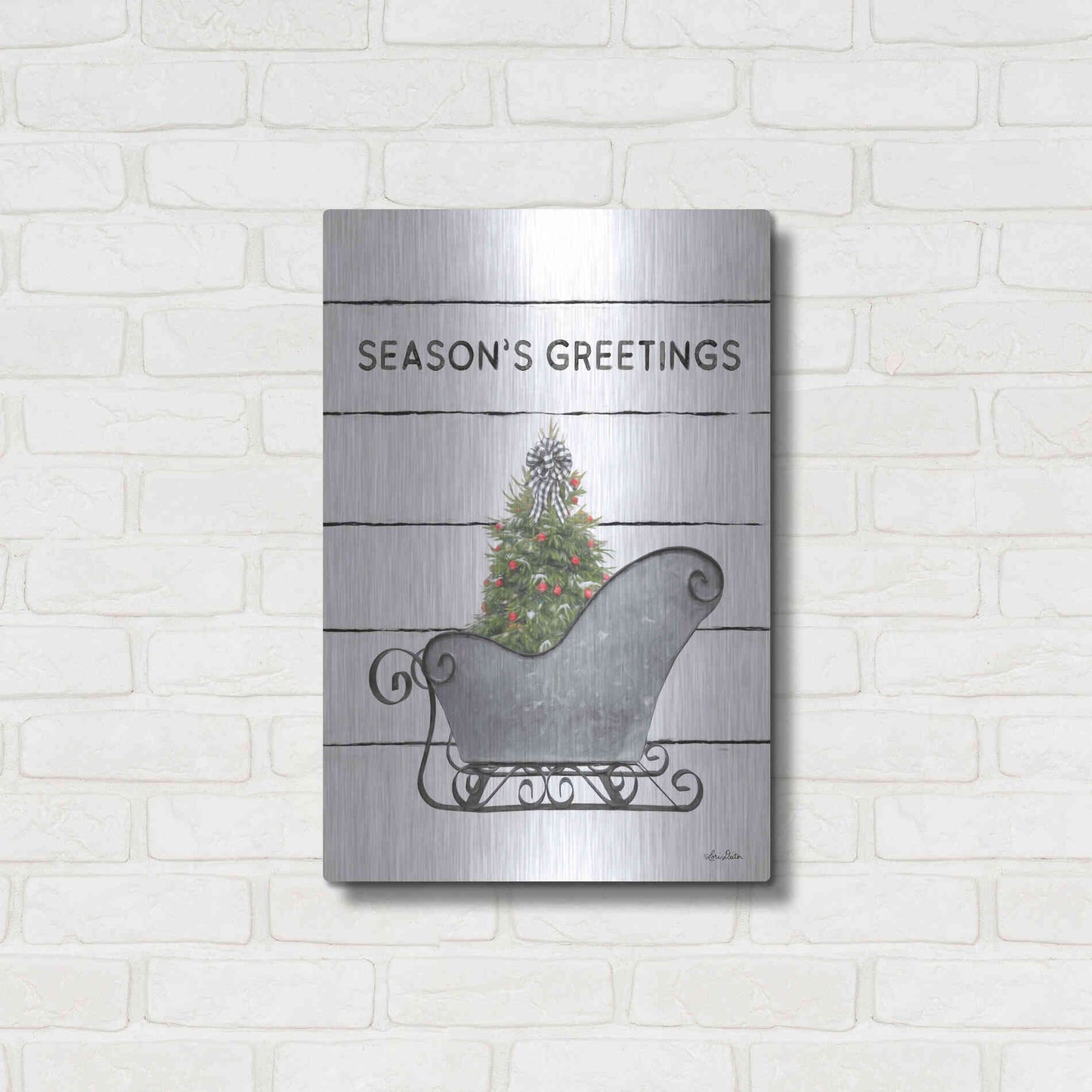 Luxe Metal Art 'Christmas Sled with Tree' by Lori Deiter, Metal Wall Art,16x24