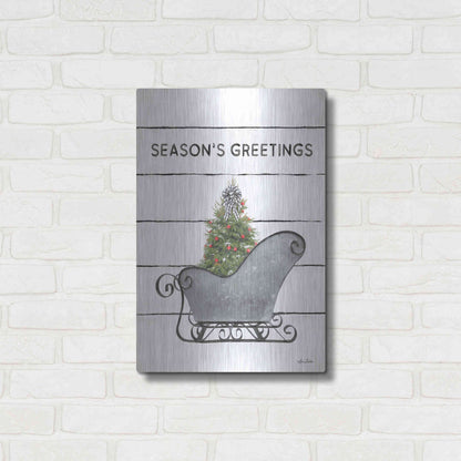 Luxe Metal Art 'Christmas Sled with Tree' by Lori Deiter, Metal Wall Art,16x24