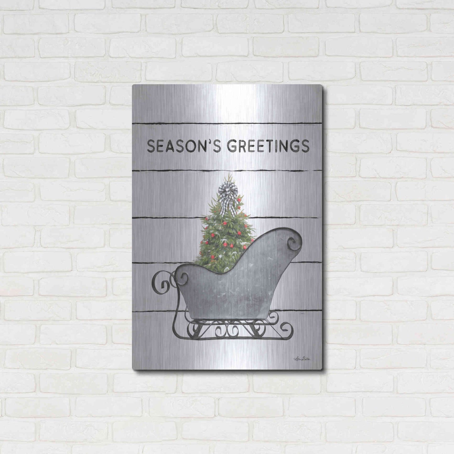 Luxe Metal Art 'Christmas Sled with Tree' by Lori Deiter, Metal Wall Art,24x36