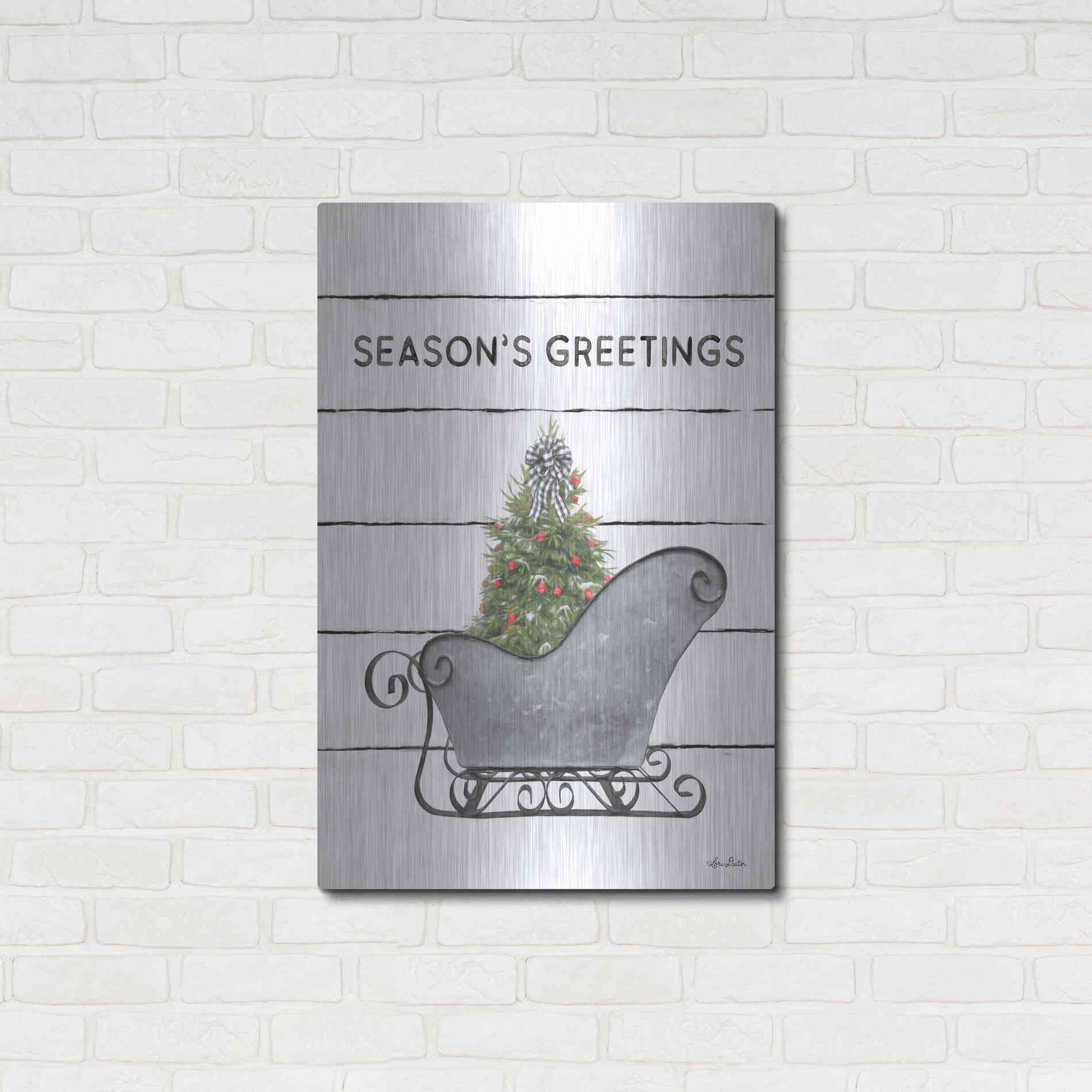 Luxe Metal Art 'Christmas Sled with Tree' by Lori Deiter, Metal Wall Art,24x36