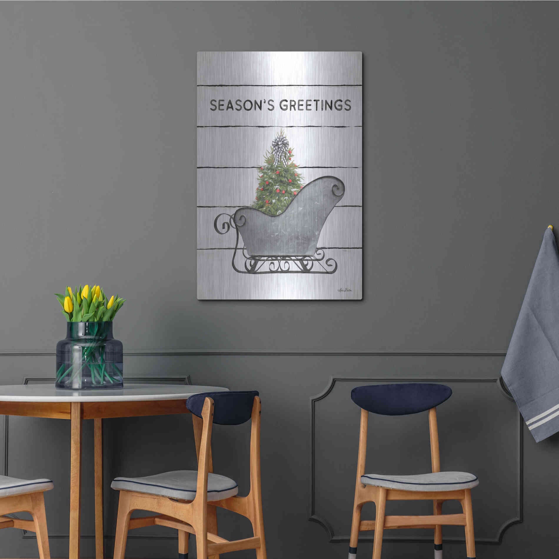 Luxe Metal Art 'Christmas Sled with Tree' by Lori Deiter, Metal Wall Art,24x36