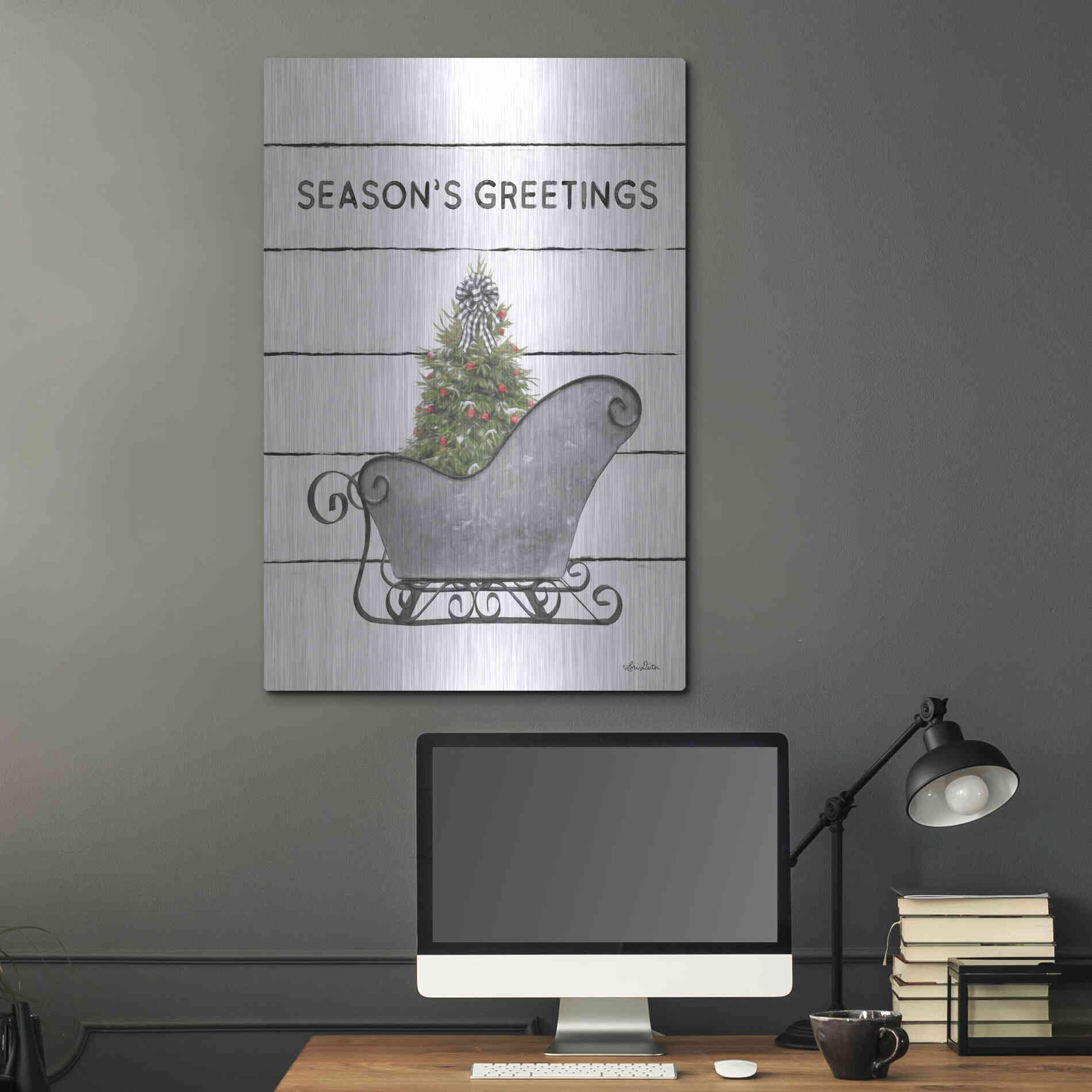 Luxe Metal Art 'Christmas Sled with Tree' by Lori Deiter, Metal Wall Art,24x36