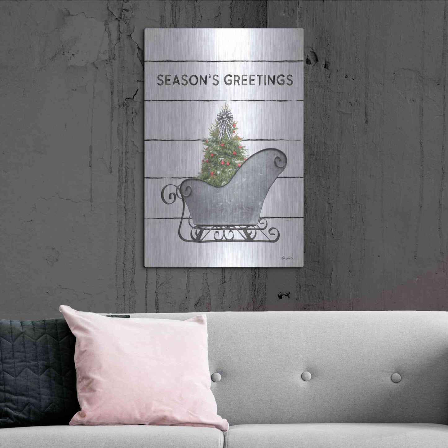 Luxe Metal Art 'Christmas Sled with Tree' by Lori Deiter, Metal Wall Art,24x36