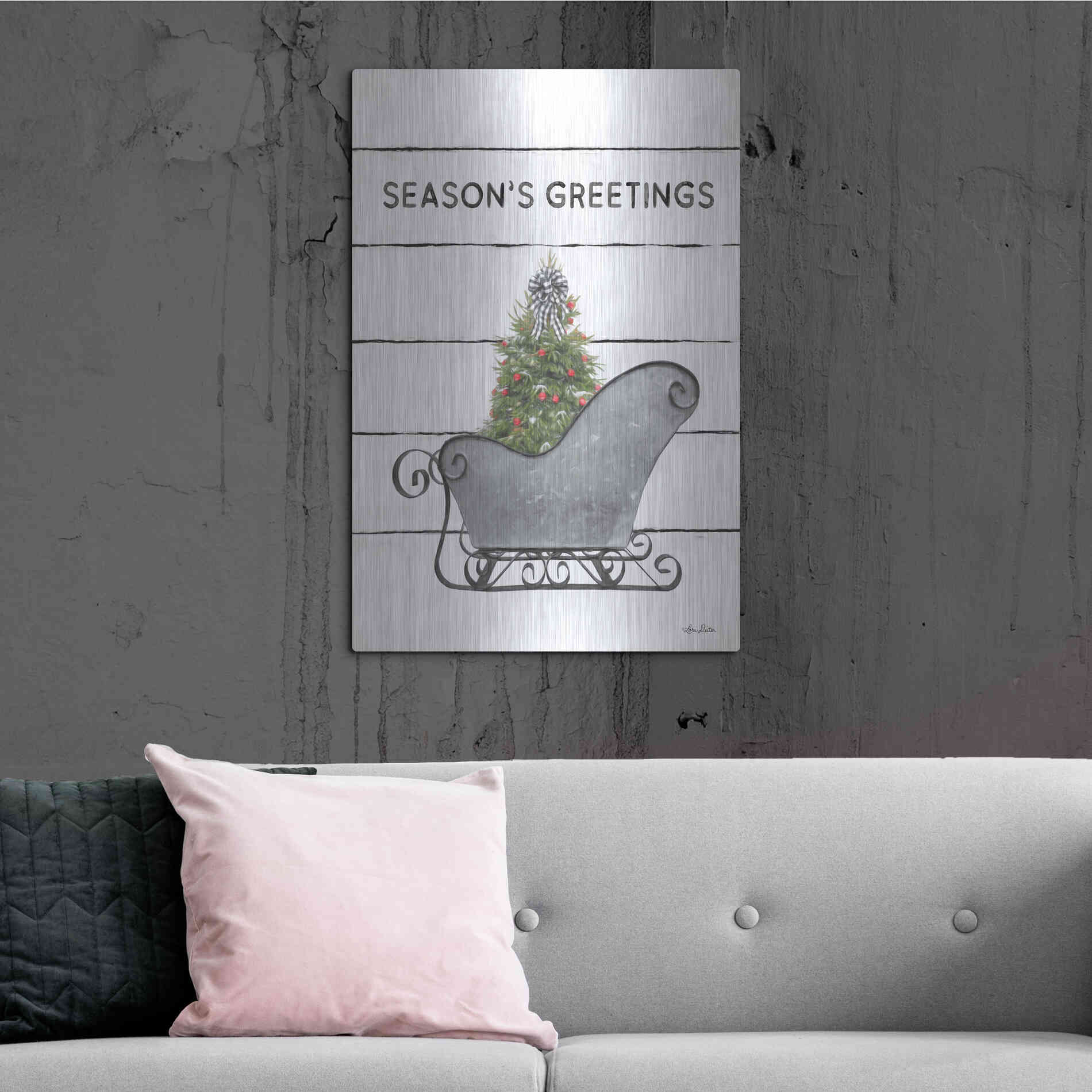 Luxe Metal Art 'Christmas Sled with Tree' by Lori Deiter, Metal Wall Art,24x36