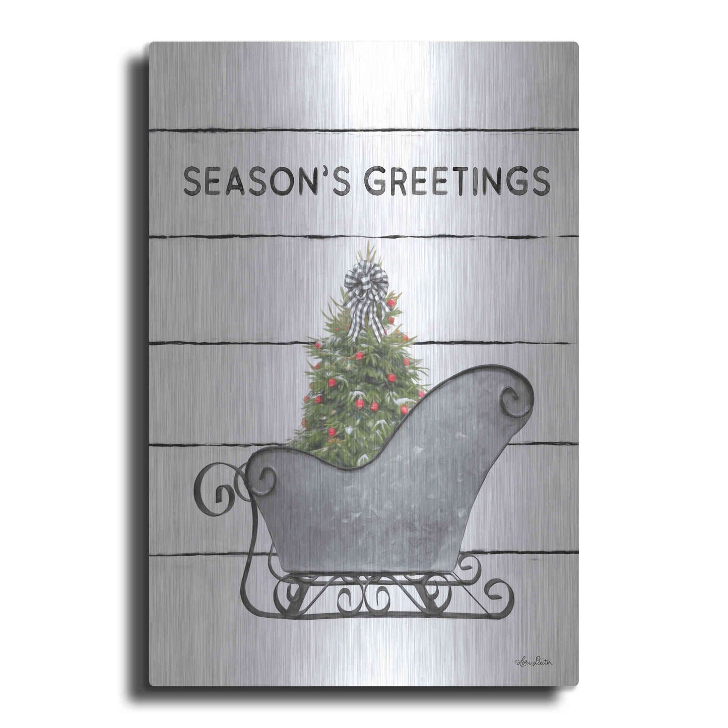 Luxe Metal Art 'Christmas Sled with Tree' by Lori Deiter, Metal Wall Art