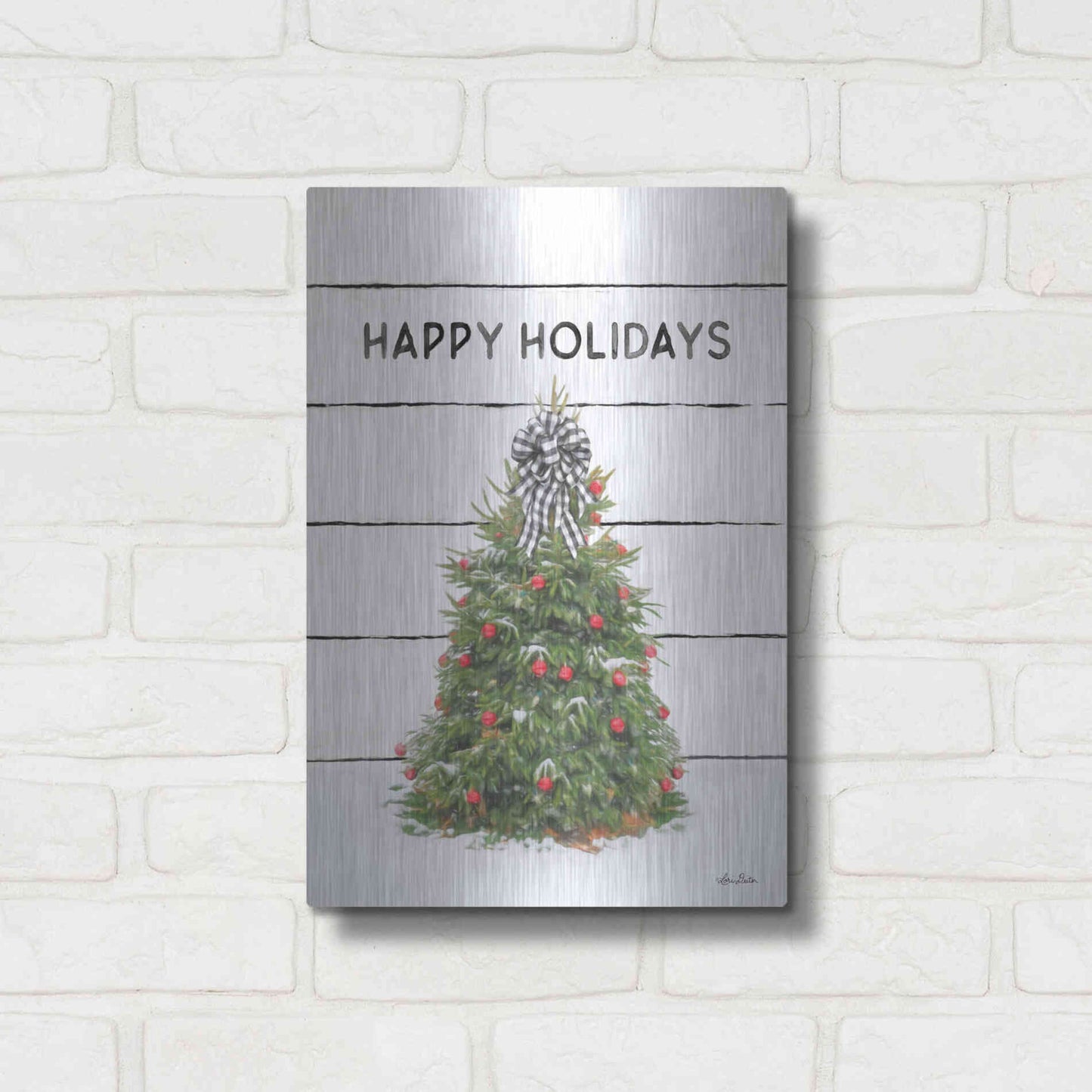 Luxe Metal Art 'Christmas Tree on Wood' by Lori Deiter, Metal Wall Art,12x16