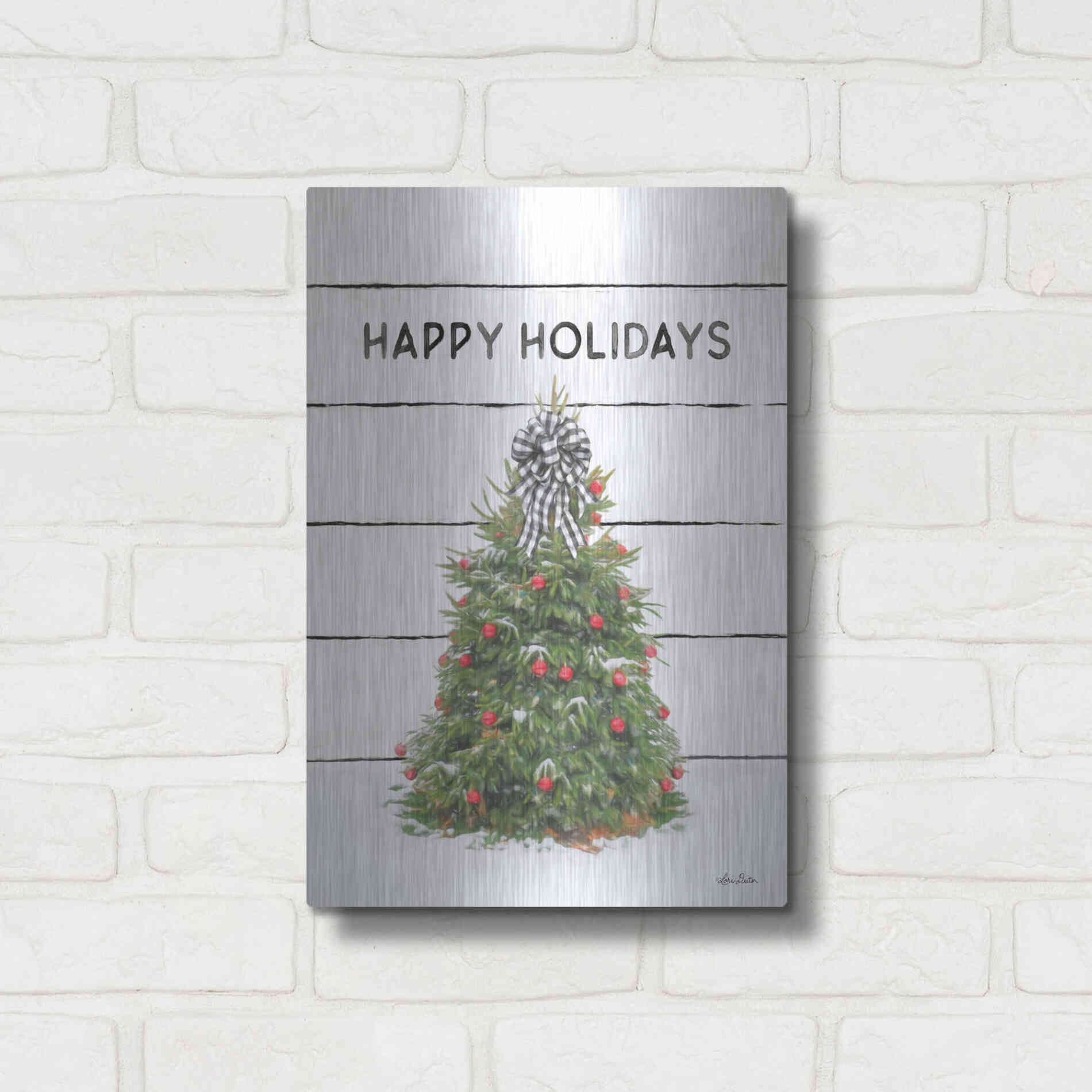 Luxe Metal Art 'Christmas Tree on Wood' by Lori Deiter, Metal Wall Art,12x16